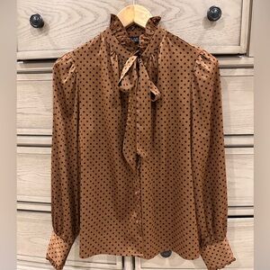 Rachel Zoe Polka Dot Button Down Tie Neck Blouse
